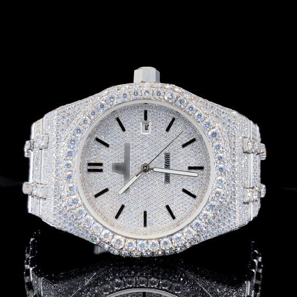 Luxurious Moissanite Automatic Watch For Men - White Gold