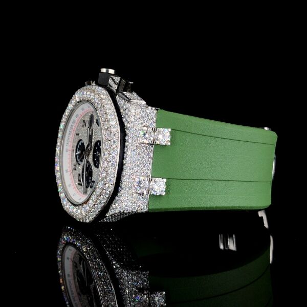 Moissanite Dial Watch For Men With Green Rubber Belt (2)