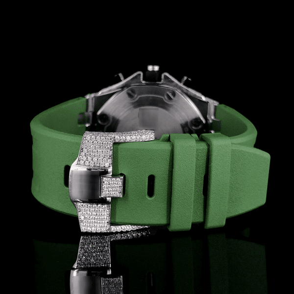 Moissanite Dial Watch For Men With Green Rubber Belt - Image 3