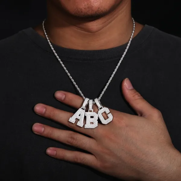 Moissanite Diamond A-Z Letter Pendant - wearing