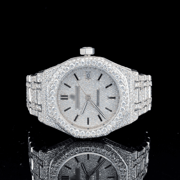 Stylish Automatic Moissanite Watch For Men - White Gold