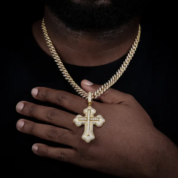Round Cut Moissanite Cross Pendant - size