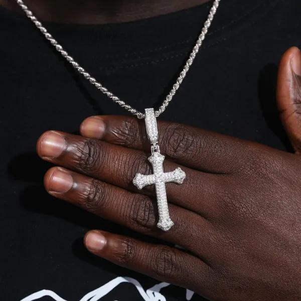 Moissanite Cross Pendant - 925 Sterling Silver - Image 3