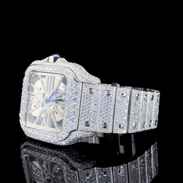 Square Model Skeleton Moissanite Watch For Men – White Gold Tone - Image 2