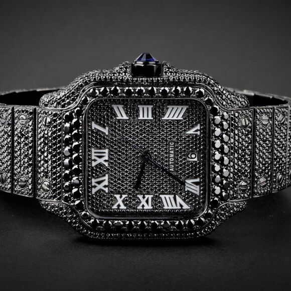 Black Moissanite Bust Down Watch - Square Model