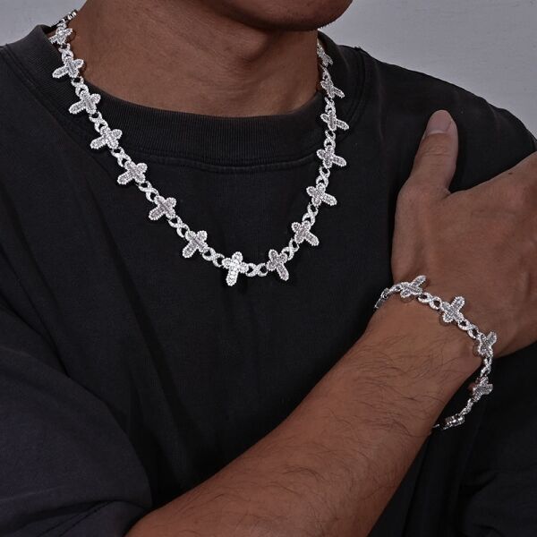 17mm Iced Out Moissanite Infinity Link Cross Chain - 925 Sterling Silver