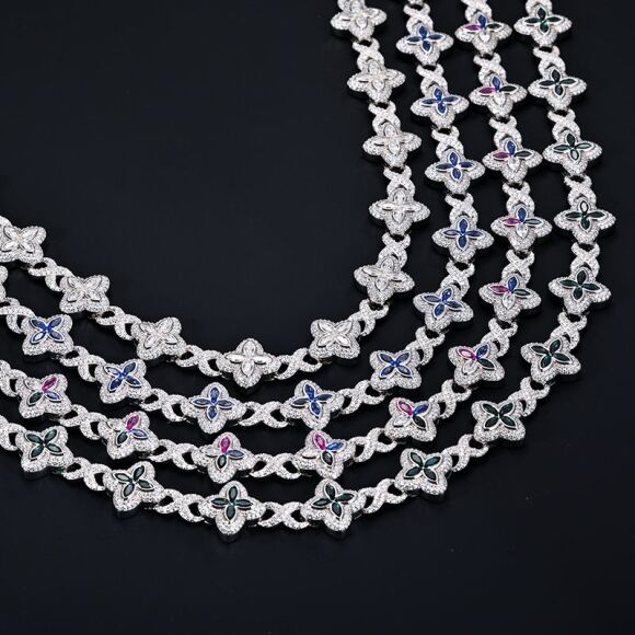 16mm Iced out Moissanite Infinity Clover Chain - 925 Silver
