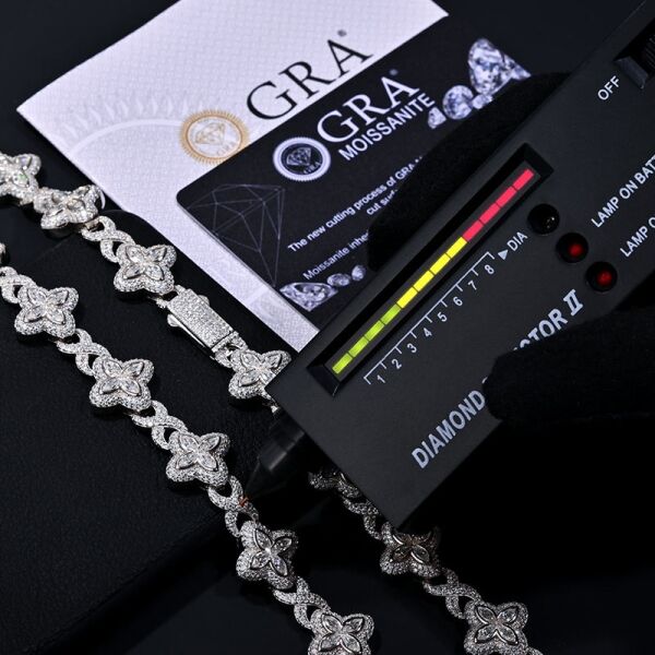 16mm Iced out Moissanite Infinity Clover Chain - 925 Silver