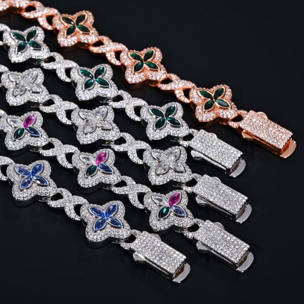 16mm Iced out Moissanite Infinity Clover Chain - 925 Silver