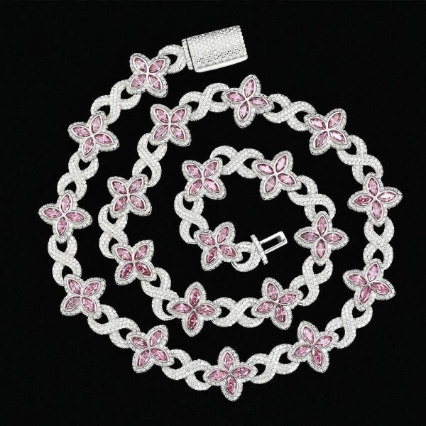 16mm Iced out Moissanite Infinity Clover Chain - 925 Silver
