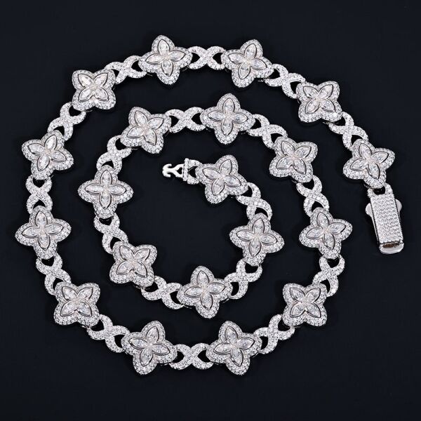 16mm Iced out Moissanite Infinity Clover Chain - 925 Silver