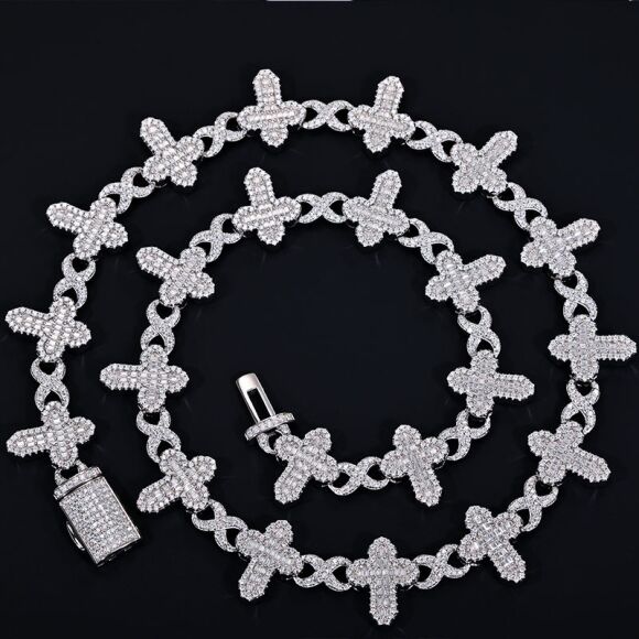 17mm Iced Out Moissanite Infinity Link Cross Chain - 925 Sterling Silver