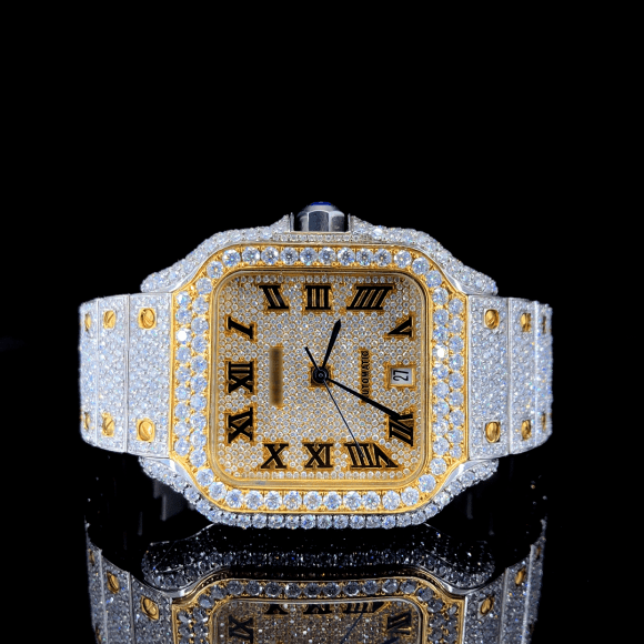 Two-tone Square Dial VVS Moissanite Hip Hop Watch - Yellow gold