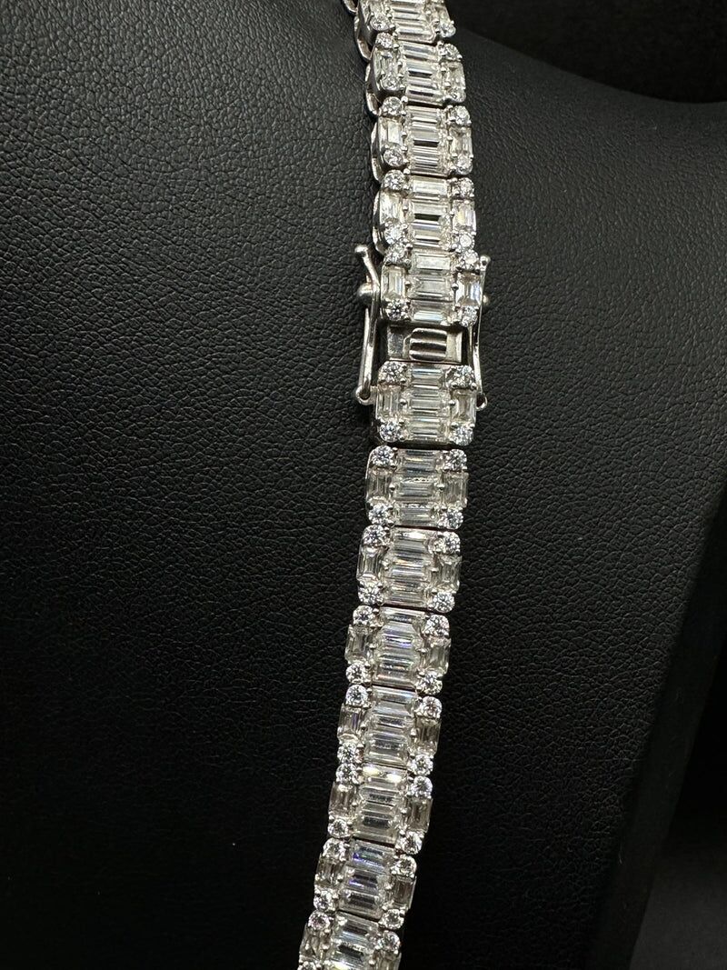 10mm Baguette Moissanite Halo Tennis Chain - 925 Silver - Image 6