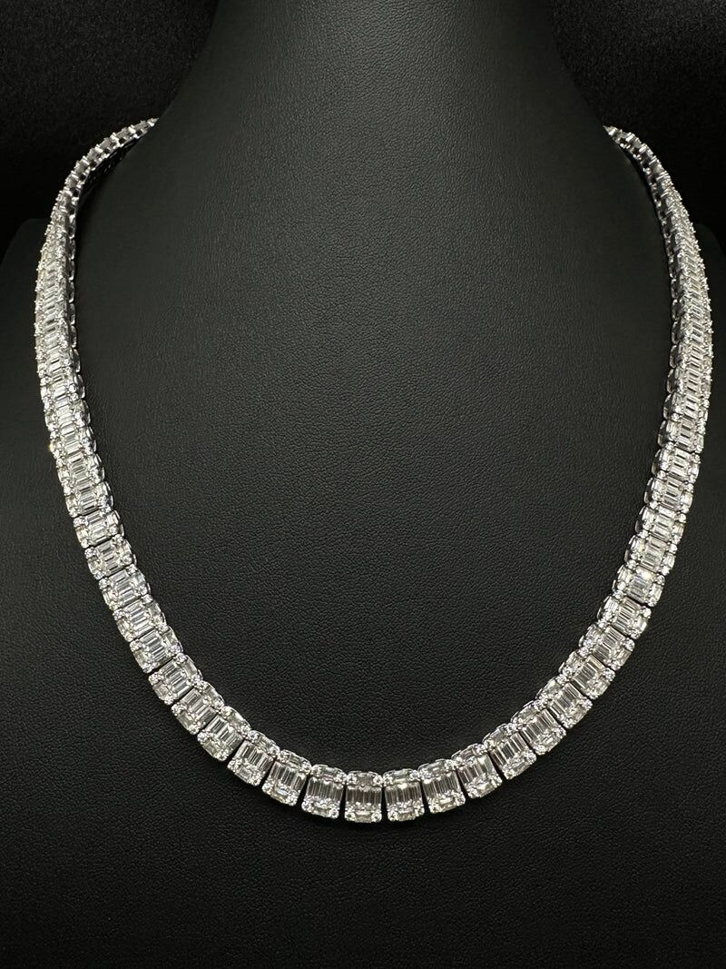 10mm Baguette Moissanite Halo Tennis Chain - 925 Silver