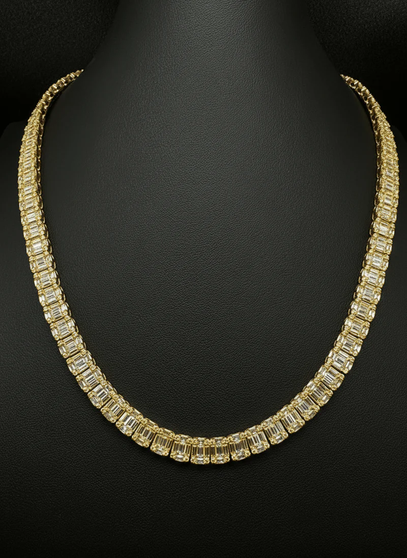 10mm Baguette Moissanite Halo Tennis Chain - 925 Silver - Image 2