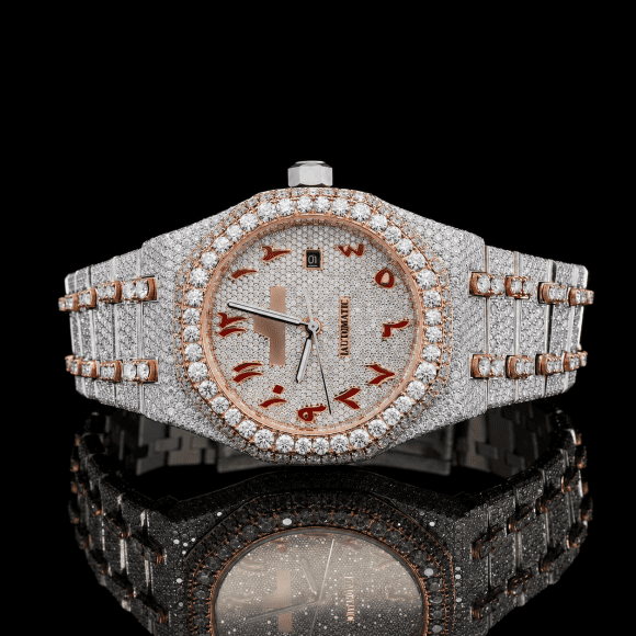 Red Arabic Numerals Two Tone VVS Moissanite Watch - Rose gold