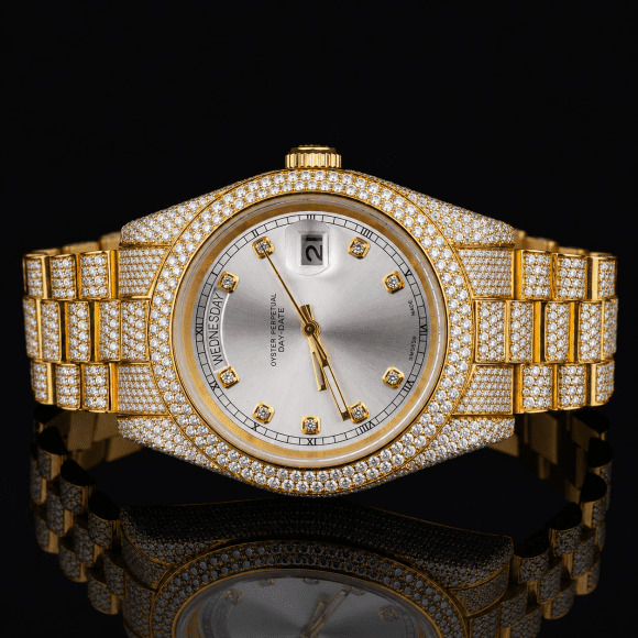 Classic Dial VVS Moissanite Watch with Automatic Movement - yellow gold