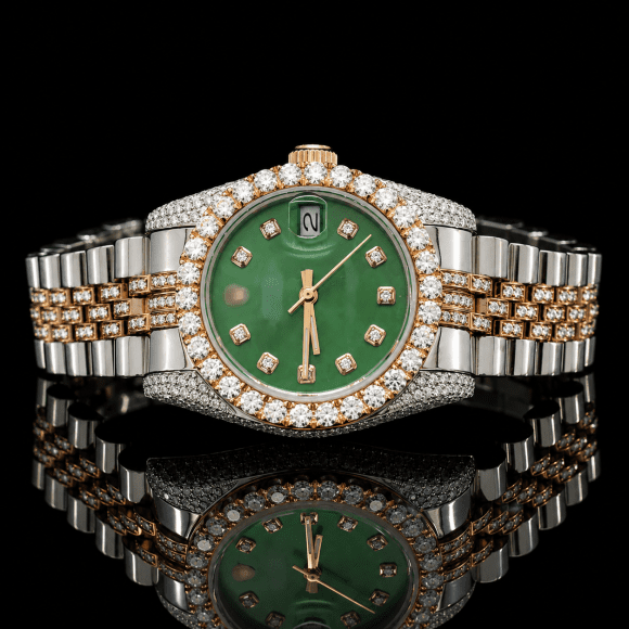 Green Dial Two Tone Minimal Moissanite Watch