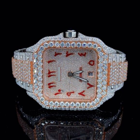 Red Arabic Numerals Two-tone Bust Down Moissanite Watch