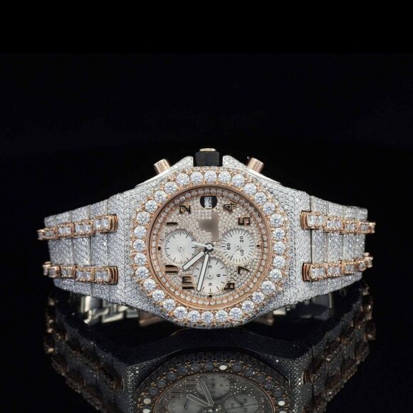 Standard Numerals Chronograph Iced Out Two-tone Moissanite Watch