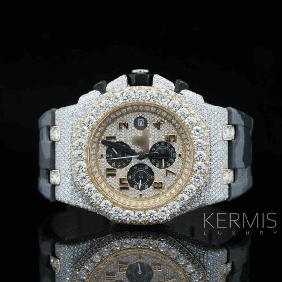 Stylish Automatic Moissanite Dial Watch with Military Rubber Belt - Rose gold