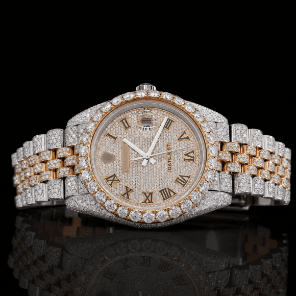 Stylish two-tone Moissanite Watch with Roman Numerals - Rose Gold