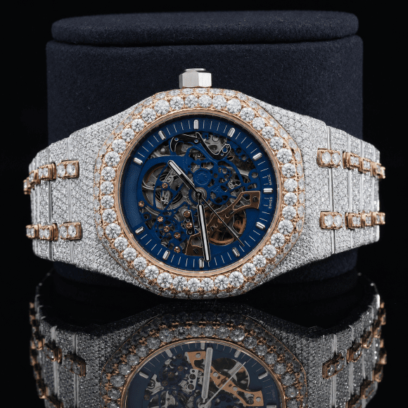 Superior VVS Moissanite diamond watch with Skeletonized Dial - Rose Gold