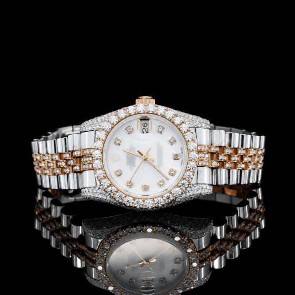 White Dial Two-Tone Minimal Moissanite Watch - Rose Gold