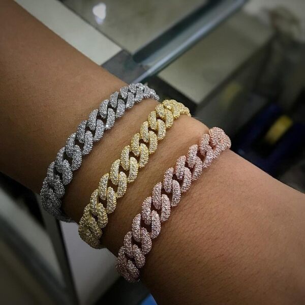 Stylish moissanite cuban link bracelet with colors