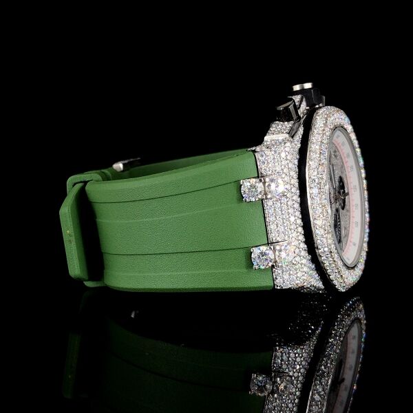 Moissanite Dial Watch For Men With Green Rubber Belt (4)