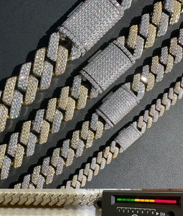 Two Tone Moissanite Cuban Link Chain - 14K Yellow Gold and 925 Sterling Silver - Image 2