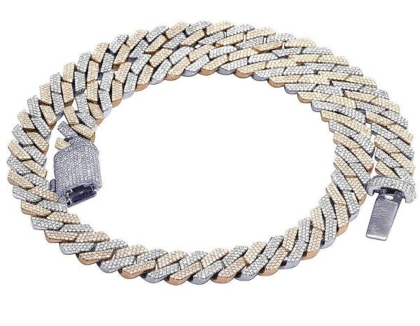 Two Tone Moissanite Cuban Link Chain – 14K yellow Gold and 925 Sterling Silver 4