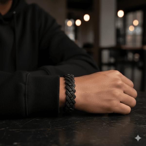 black moissanite cuban link bracelet with hand