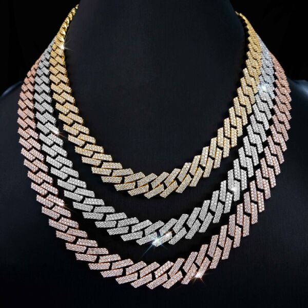 925 Sterling Silver Moissanite Cuban link Chain all colour