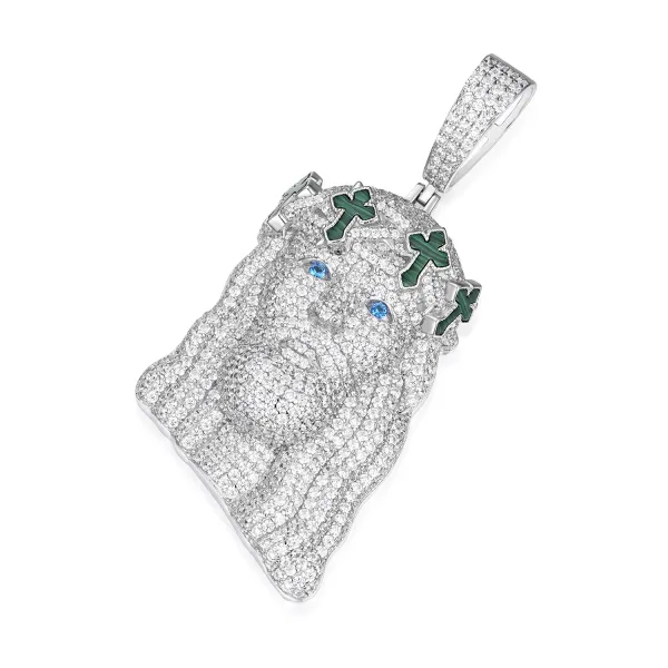 Green Cross Jesus Pendant – High Quality VVS Moissanite