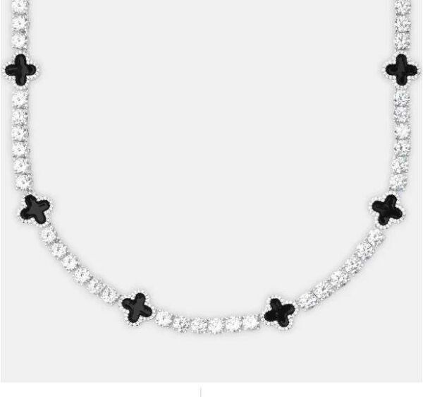 6mm Moissanite Tennis Clover Chain with black Leaf Design - 925 Silver - Image 2
