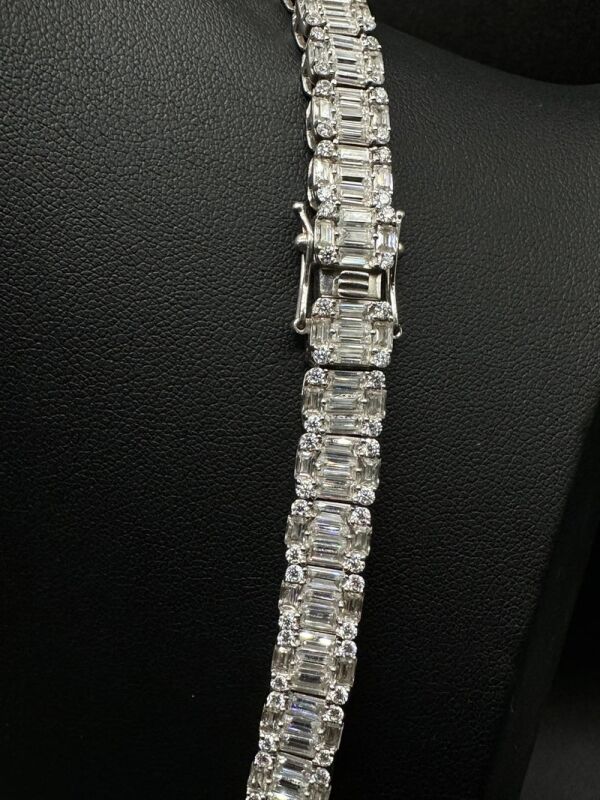 10mm Baguette Moissanite Halo Tennis Chain - 925 Silver - Image 6