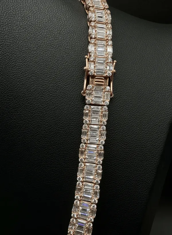 10mm Baguette Moissanite Halo Tennis Chain - 925 Silver