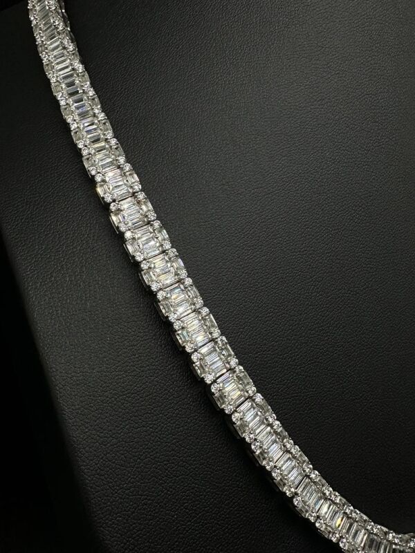 10mm Baguette Moissanite Halo Tennis Chain - 925 Silver - Image 4