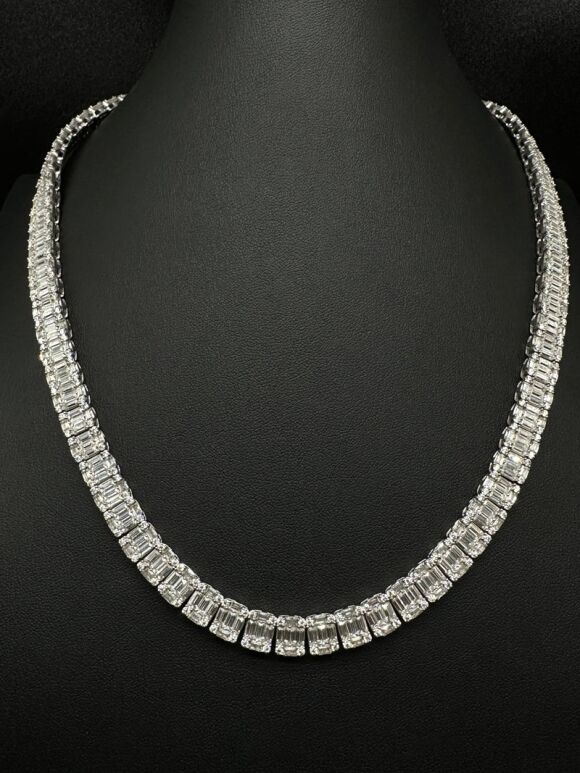 10mm Baguette Moissanite Halo Tennis Chain - 925 Silver