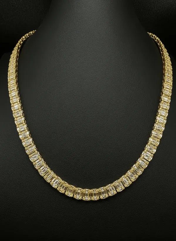 10mm Baguette Moissanite Halo Tennis Chain - 925 Silver - Image 2