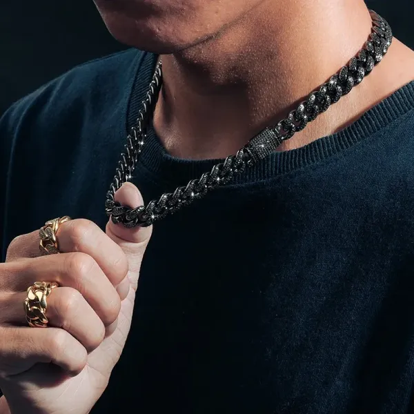12mm Classic Black moissanite cuban link chain