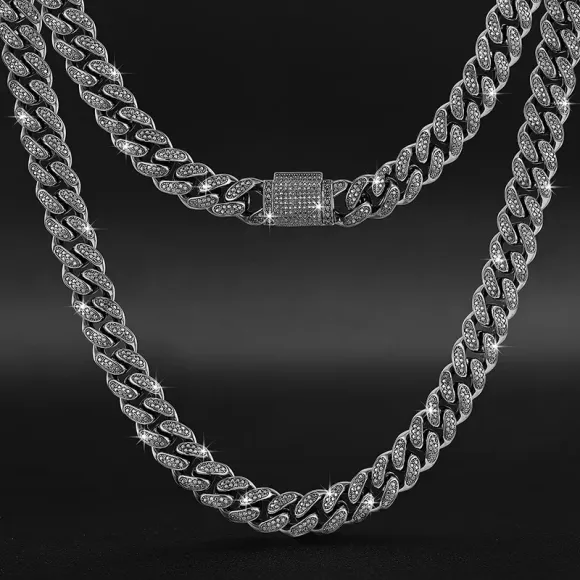 12mm Classic Black moissanite cuban link chain