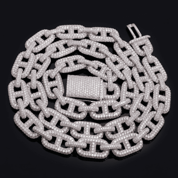 12mm Moissanite Anchor Link Chain - 925 Silver