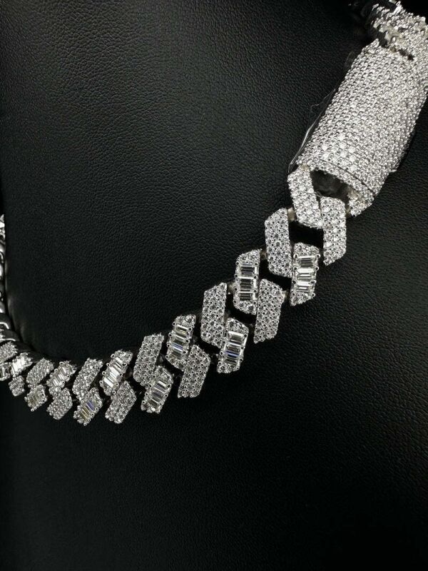 15mm Baguette Moissanite Cuban Link Chain - 925 Sterling Silver