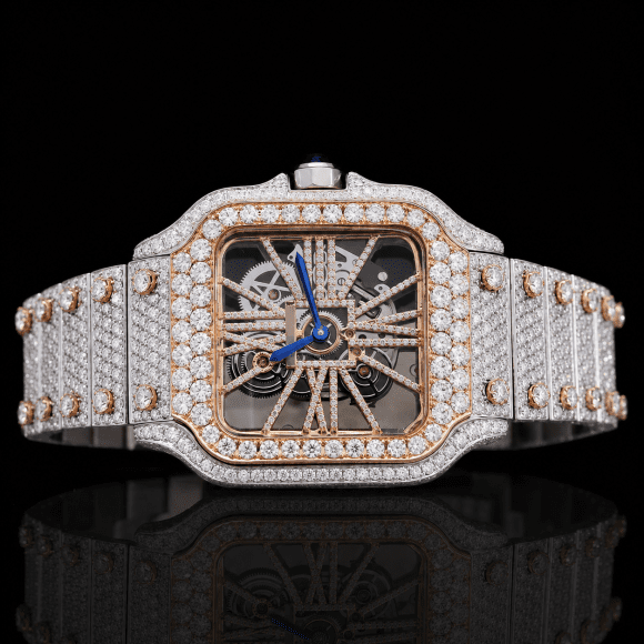 Amazing two-tone Moissanite Skeleton Watch - Rose gold