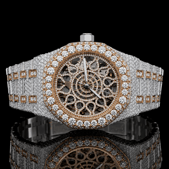 Antique Two-Tone Moissanite Watch with Skeleton Dial - Rose gold