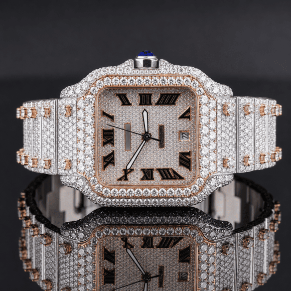Awesome Square Dial Two-Tone Moissanite watch - Rose Gold