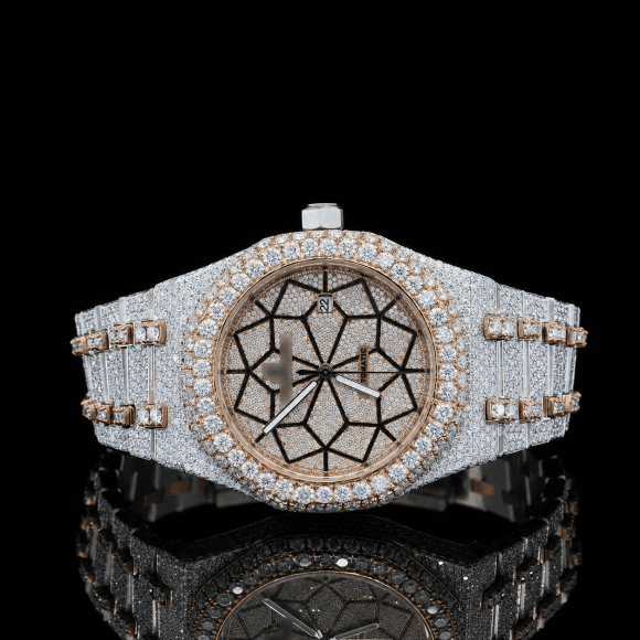 Customized Dial two tone Bust Down Automatic Moissanite Watch - Rose Gold